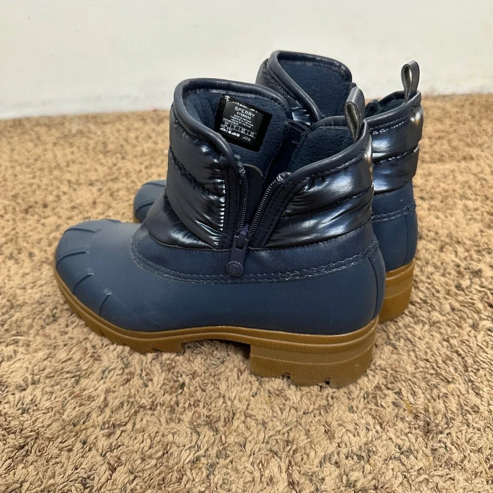 Sperry Maritime Repel Navy Blue Quilted Puffer Duck Boots STS89335 Womens 9.5